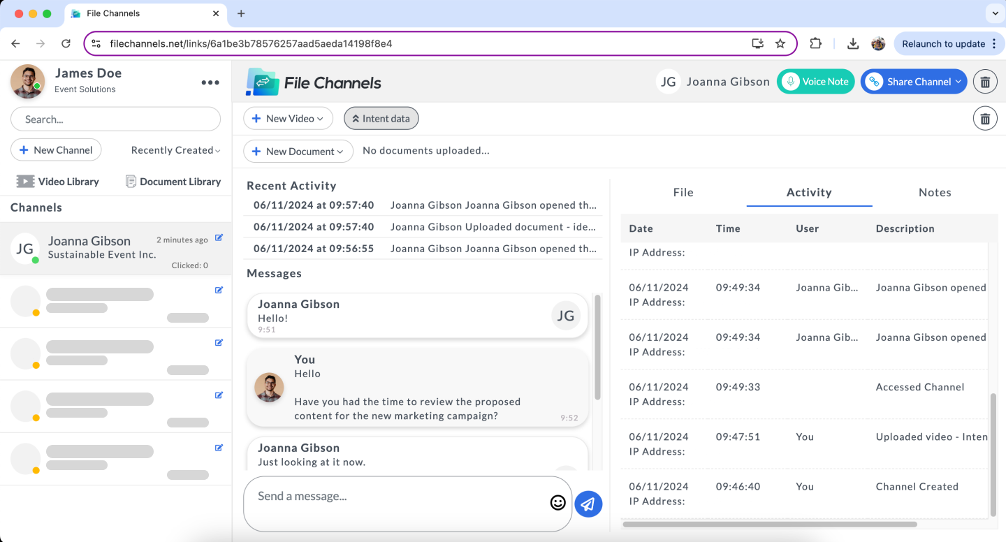 Dedicated channels dashboard